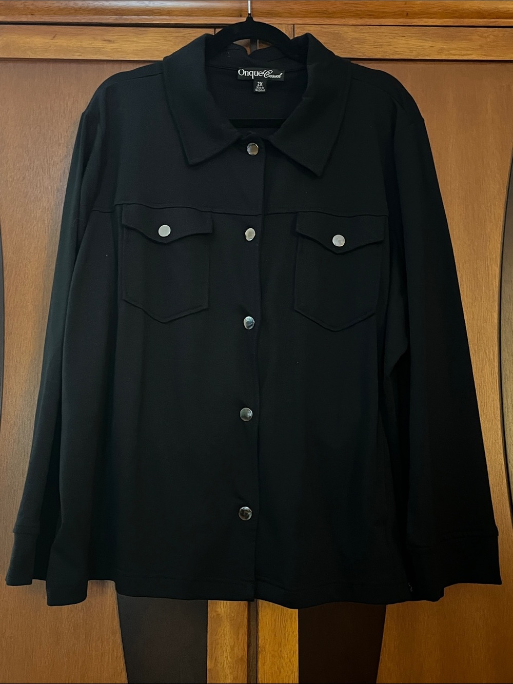 Onque Casuals Black Mediumweight Knit Jacket w/Gunmetal Snap Front&Side Pockets
